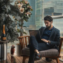 Business man working on a computer.