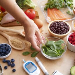 Group of healthy and fresh food recommended for lowering blood glucose levels in diabetic patients. unprocessed foods, plant-based foods and healthy fats.